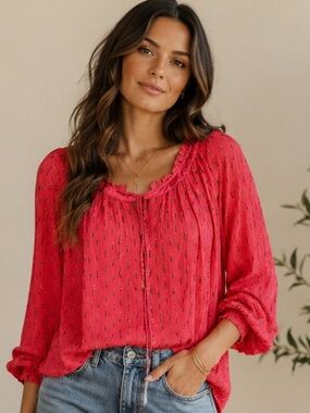 Aratta Rose-Red Peasant Top